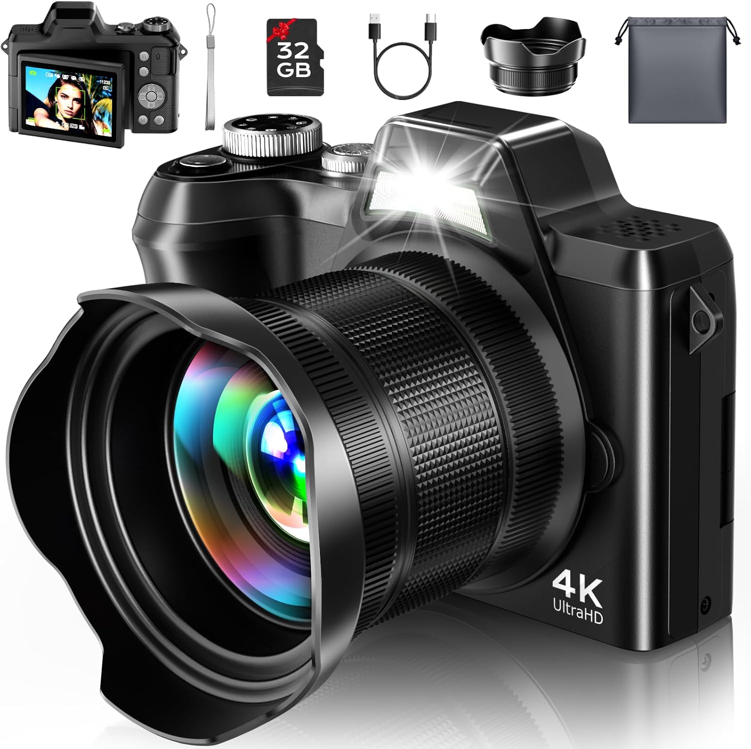 Photography Zooming - 4K Travel Photography Digital Camera, 56MP