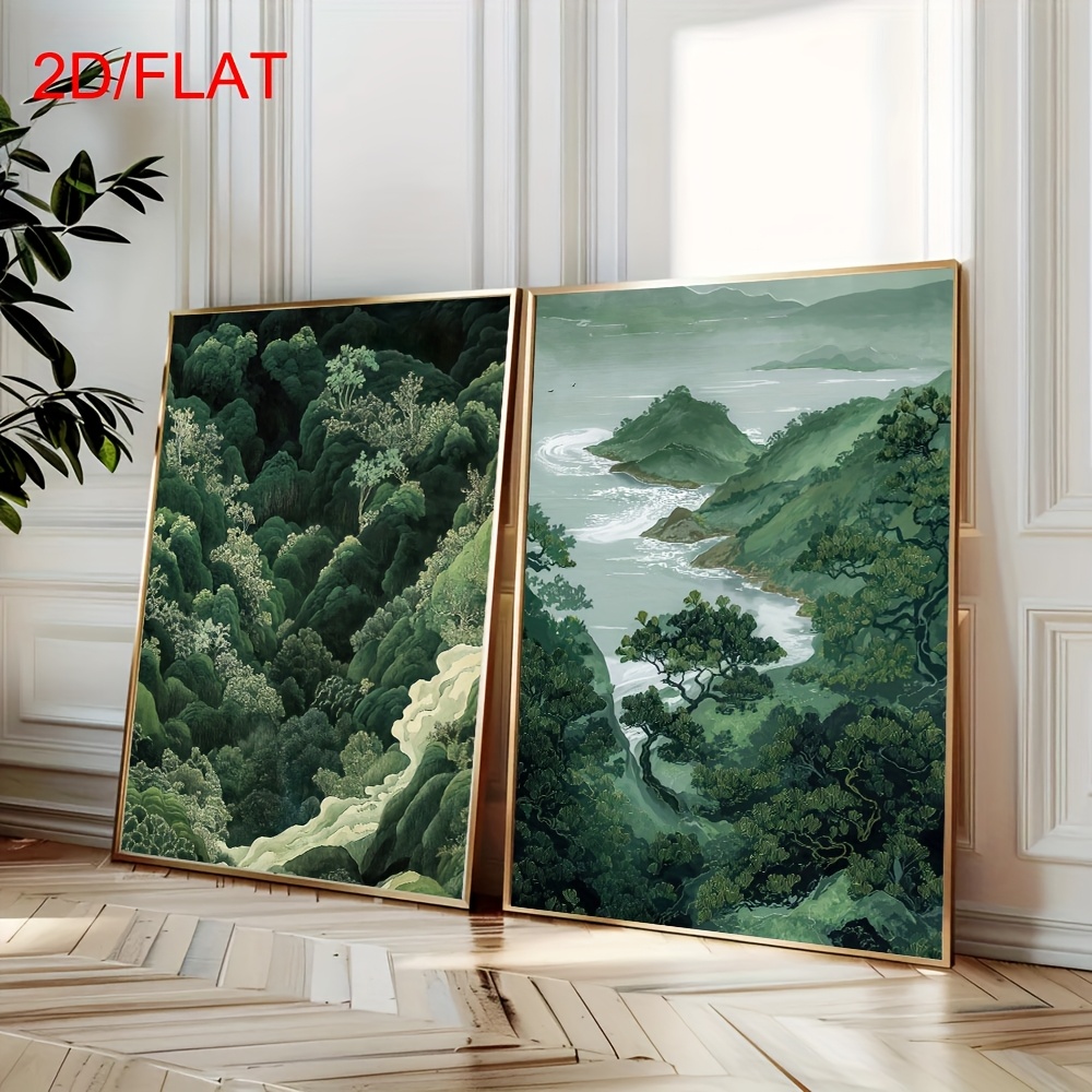 Photography Types - 2pcs Modern Green Forest Mountain Canvas