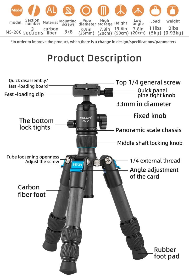 Mini Carbon Fiber Tripod Compa - Fluid Head Tripod recension och pris